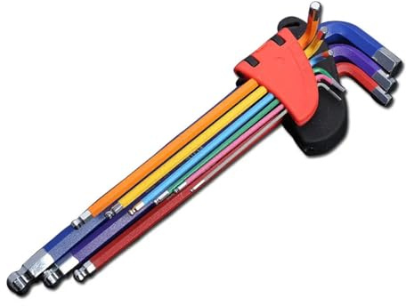 Juego de llaves boca fija, destornillador Torx, Allen bola, herramienta tipo L 9 piezas, 1,5 mm a 10, vaso métrico largo con par apriete(TORX KEY SET SHORT)