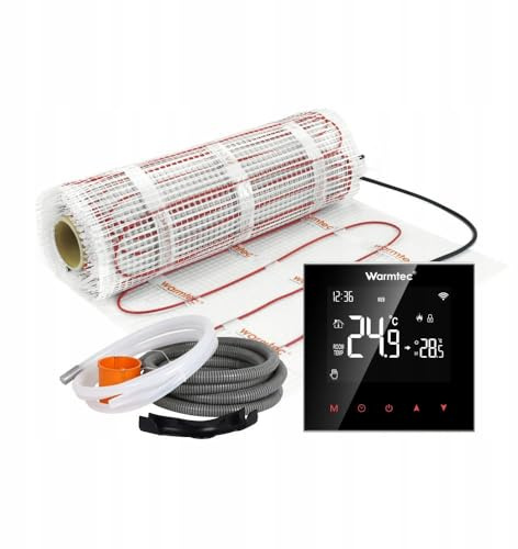 WARMTEC elektrische Fußbodenheizung 170 W/m² | Fußbodenheizung elektrisch selbstklebend | Heizmatte mit Thermostat für Bodenwärme unter Fliesen | Bodenheizung mit IPX7 Schutzklasse | SRT Schwarz 2m²
