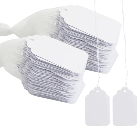 200 Stück Kleinen Preisetiketten Hängeetiketten,30 * 48cm Preisetiketten mit Faden Kraftpapier weiß,Preisschilder zum Beschriften für Flohmarkt Schmuck Geschenk Hang Tags Weiß