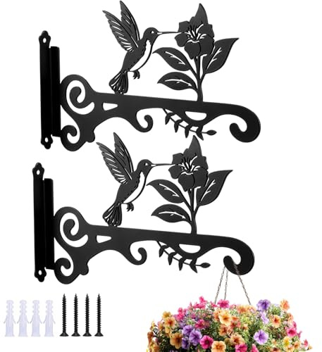 Dntorx 2 Pack Hanging Basket Brackets Outdoor, 10 in Heavy Duty Plant Brackets Wall Mounted Black Iron Plant Hanger with Screws Bird Feeder Bracket Hooks for Plants, Flower, Wind Chime, Lantern