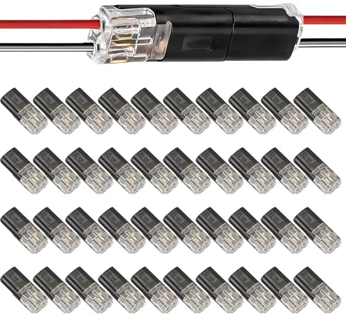 40 Pcs Wire Connectors,2-Pin Plug Electrical Connector,Cable Connectors | Waterproof No Stripping 2-Pin Automotive Wire Connector for 18-22AWG LED,Small Gauge Wiring,Ceiling Fans,Crimp Terminals