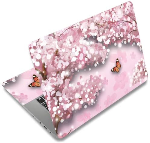 SUPERDANT 3 pcs Set Cherry Blossom Waterproof Laptop Decal Butterfly 38x27cm Pvc Laptop Skin Sticker Cover Scratch Shield Freely Cut for Computer Surface 12 13 14 15 16 Inch
