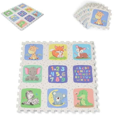 Moni Puzzle-Spielmatte Safari 9-teilig Tiermotiv Teppich Eva-Schaum rutschfest bunt