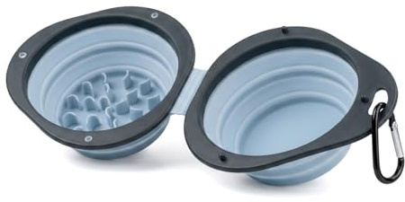 Faltbare Hundenäpfe mit Flaschenträger,1 Stück Silikon Wassernapf für Hunde Unterwegs,Tragbar Auslaufsichere Reisenäpfe mit Karabiner für Hunde Katzen für Wasser und Futter (Blau)