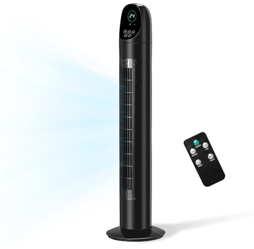 LEADZM Ventilatore a Torre 86cm 34 Pollici 50W, Oscillazione 80°, Timer 9 Ore, 25dB Silenzioso, 3 Velocità e Modalità, Con Telecomando, Ventilatore a Colonna per Casa e Ufficio (Nero 1)