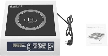 Piano cottura a induzione, 1 piastra da 3500 W, portata 75 kg, piastre di cottura da 35 cm con ingranaggi a 10 temperature, 11 potenze, regolazione del tempo di riscaldamento 24 h, per campeggio