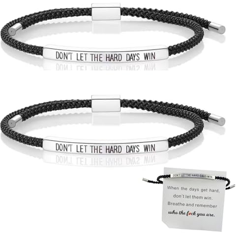 2pcs Inspirational Bracelets for Women, Dont Let the Hard Days Win Bracelet with Card,Appropriate to Encourage Friends,Strength Bracelet Adjustable Rope Bracelets, Encouraging for Family Friends
