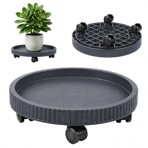 Pflanzenroller Rund 40cm, Pflanzenroller Outdoor mit Rollen (Grau, 40cm)
