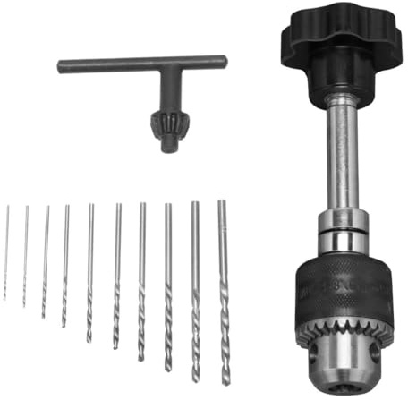 PAMINGONO Trapano Manuale per Bigiotteria e Legno 10 Punte in Metallo, Utensile Rotante per Foratura Precisa di Perle e Gioielli