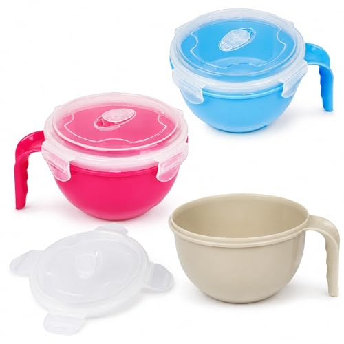 Navoys 3pk Microwavable Food Bowls, Ideal for Soups, Pack Lunch, Travel, BPA Free 940ml with Airtight Lid and Handle, Dishwasher, Freezer and Microwave Safe