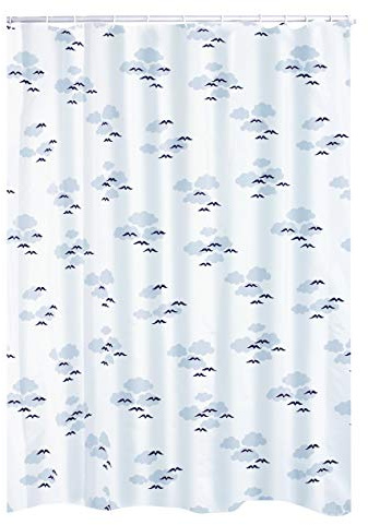 RIDDER Duschvorhang Textil ca. 180x200 cm, Helgoland, blau, inkl. Ringe | Waschbar | ÖkoTex