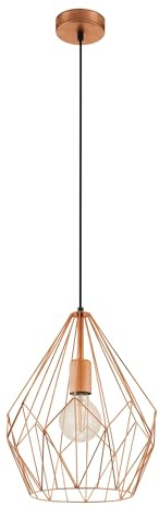 EGLO Pendelleuchte Carlton, 1 flammige Vintage Esszimmerlampe | Retro Hängelampe aus Metall in Kupfer, E27 Fassung