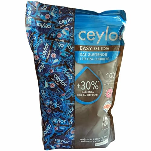 Ceylor Easy Glide 100 extra feuchte Kondome mit 30% mehr Gleitmittel, Großpackung, verpackt im hygienischen Dösli für einfache Handhabung, Top-Qualität, Qualitätsmarke aus der Schweiz