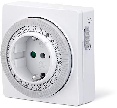 conecto Mechanische Zeitschaltuhr für Steckdose | Schieberegler für Zeitangabe | Schaltknopf für EIN/Auto | 96 Schaltsegmente | 24 Stunden Timer | Schutzklasse IP20 | Kindersicherung | 3500W | weiß