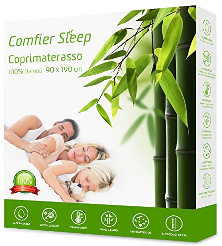 Single Waterproof Mattress Protector 90x190cm – Soft Breathable Fitted Cover – 100% Bamboo Surface Single Bed Mattress Protector with Deep Skirt – Hypoallergenic Quiet Sheet for Everyday Bedding