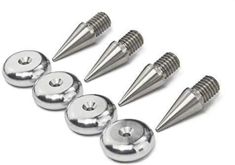PrecisionGeek – M6 Lautsprecher-Spikes & Pads Set (4 Edelstahl Spikes Ø10×20 mm + 4 Aluminium Pads Ø20×8 mm), &, CNC-gefräst, Vibrationsdämpfer & Entkopplung für HiFi-Lautsprecher & Soundbars