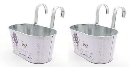 DARO DEKO Metall Hängetopf mit 2 Henkeln - 23cm x 11cm Lavendel und Schmetterling 2 Stück