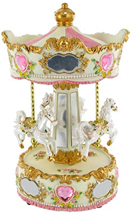 Lutèce Créations Miniatur Karussell aus Polystone mit Spieluhr/Spieldose/Musikbox, rotierenden Pferden und 18-Ton-Federspielwerk - Für Elise (L. v. Beethoven).