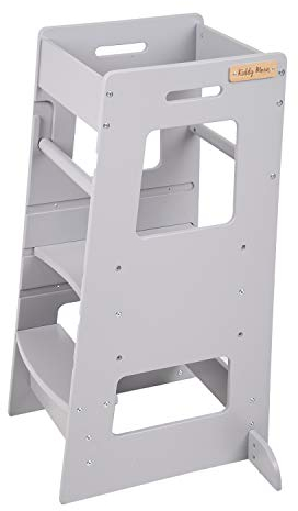KiddyMoon Lernturm Für Kinder Ab 1 Jahr, Anti Kipp Schutz, Höhenverstellbar (3-Stufiger), Montessori Learning Tower, Küchenhelfer, Höchste Sicherheit, Inkl. Montagezubehör, Modell ST-003, Grau