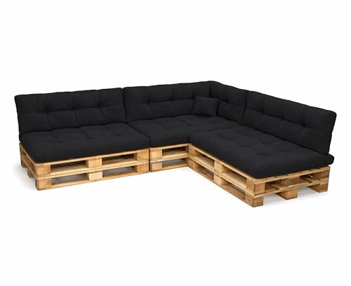 POKAR Palettenkissen Palletenauflagen Palettenpolster Palettensofa Palettenmöbel 8er Set: Sitzkissen 120x80 + Rückenlehne 120x40, Schwarz