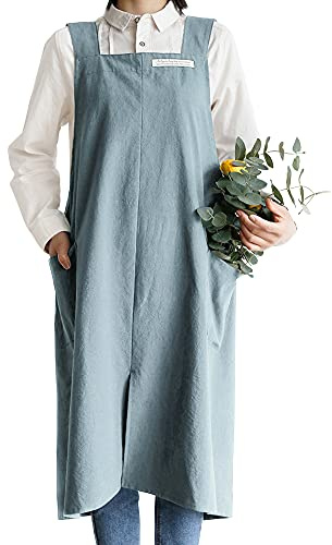 Small snail Baumwolle Leinen Schürzen Einfarbig Japanischer Stil Kreuz Zurück Schürze mit Tasche Retro Literatur Kunst Blumenladen Kleidung für Damen Herren Küche Kochschürzen Übergröße