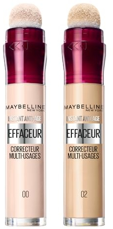 2x Maybelline New York Correttore Liquido Il Cancella Età Colori 00 Ivory e 02 Nude con Bacche di Goji e Haloxyl