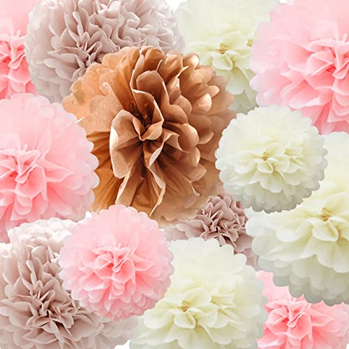 Seidenpapier PomPoms Blume, 22 Stück Altrosa, Roségold, Elfenbein, Rosa Papier Blumenkugel für Geburtstag Bachelorette Hochzeit Baby Brautdusche Partydekoration