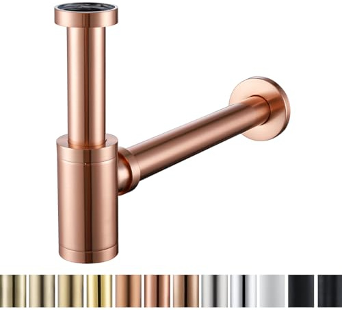 RANDOM Sifone rotondo in ottone, stile contemporaneo, 1 1/4 di scarico per lavabo, kit di scarico P, rame satinato, anche rame antico rosso (oro rosa spazzolato)