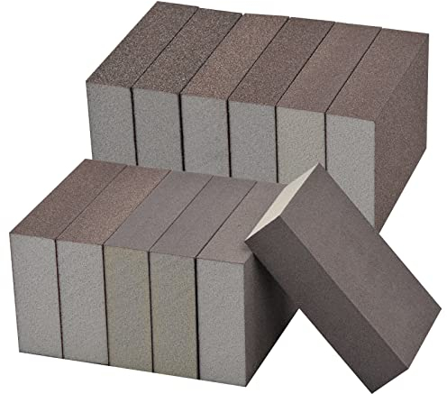 Pinsheng Schleifschwamm Set, 12 Stück Schleifblock, 60/80/100/120/180/220 Körnungen, Grob Mittel Fein für Holz Metall Stahl, Handschleifer Waschbar und Wiederverwendbar