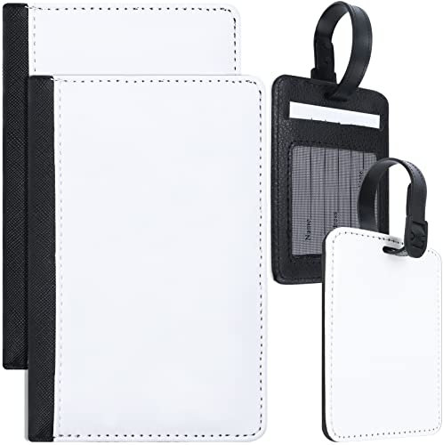 4 Stück Sublimation Reisepasshülle Halter und Gepäckanhänger Geschenkset PU-Leder Blanko Wärmeübertragung Reisepass Buch Halter Brieftasche Abdeckung mit Reise ID Tag für Visitenkarten Reisegepäck,