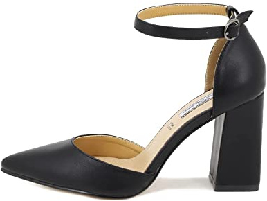 QUEEN HELENA Damen Pumps mit Riemchen Mittelhoher Absatz Geschlossene Spitze Bequem Elegant Leicht Casual ZM9002 Schwarz 39
