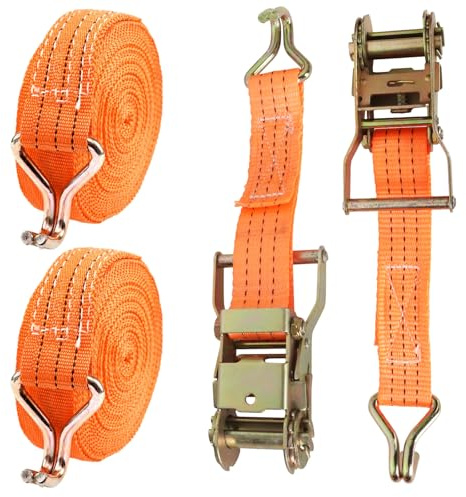 LOLYSIC 2 stycken 6 m x 38 mm spännremmar med spärrhake och krok, 2 000 kg okrossbara fraktflikar, spännremmar med spärrar, remmar för fastsättning, förflyttning och säkring – för frakt och