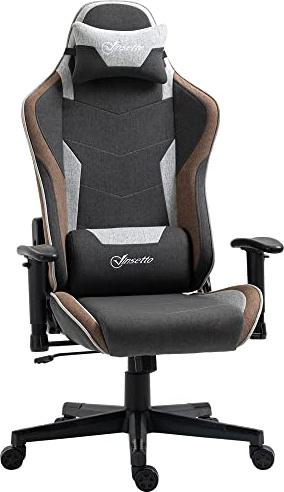 Vinsetto Silla de gaming ergonómica con reposabrazos, reposacabezas y altura ajustable, sillón para gaming o oficina, reclinable en tejido efecto lino con función balancín, soporte lumbar, marrón