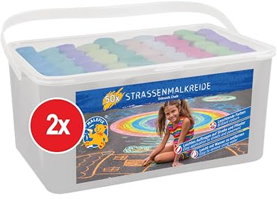 PUSTEFIX MALEFIX Straßenmalkreide 2 x 50er I Leuchtende Straßenkreide Farben, leicht aufzutragen I Einfach mit Wasser zu entfernen I Für Kinder & Erwachsene