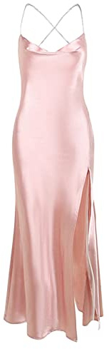 Mercatoo Femmes Robe en Satin sans Manches Spaghetti Sangle col bénitier été froncé Moulante Haute Fente Robes Formelles Robe Noël