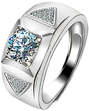 Bishilin Herren Ring Verstellbar, Trauringe Versilbert Siegelring mit Zirkonia Hochzeit Ring Männer Eheringe mit Gravur