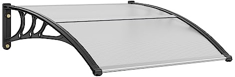 VEVOR Toldo para Puerta de Entrada 965x1017 mm Marquesina para Puerta Exterior Tejadillo de Protección Transparente de PC Soporte de ABS Resistente UPF 50+ Protección contra Rayos UV, Lluvia, Nieve