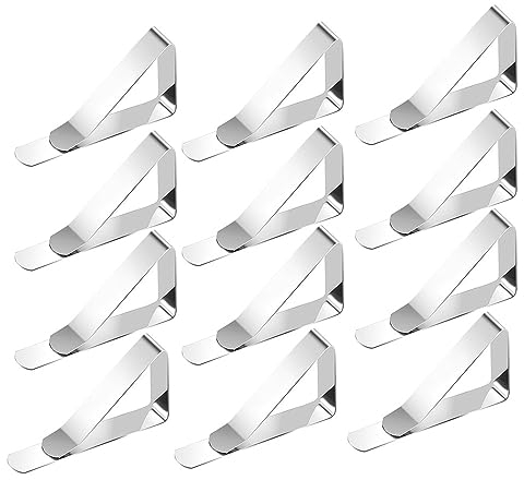 12* Stück Edelstahl Tischdeckenhalter, Tischdeckenklammer Metall für draußen, Draußen Tischtuchklammern, Großformat 8,2*7,5cm Größe zur Befestigung von Tischtüchern