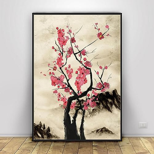 Samurai Väggkonst Canvas Tavlor Modulärt japanskt bläck Affischtryck Måne Heminredning Vardagsrum 50x70cm Ramlös