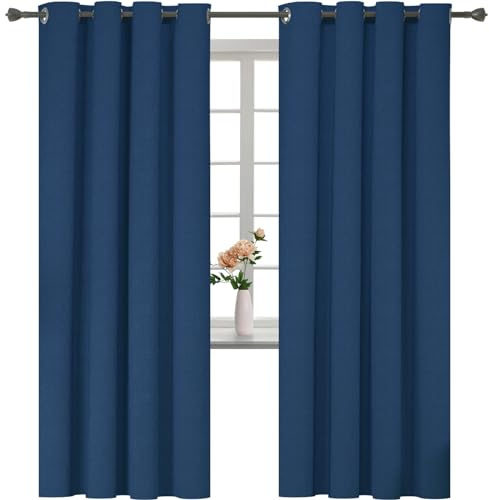 YSTELLAA 100% Gardinen Blickdicht 2er Set, 140×240cm,Thermovorhang Leinenoptik Kälteschutz, Schallschutz Gardinen Mit Ösen, Verdunklungsvorhänge Wohnzimmer, Schlafzimmer, Blau