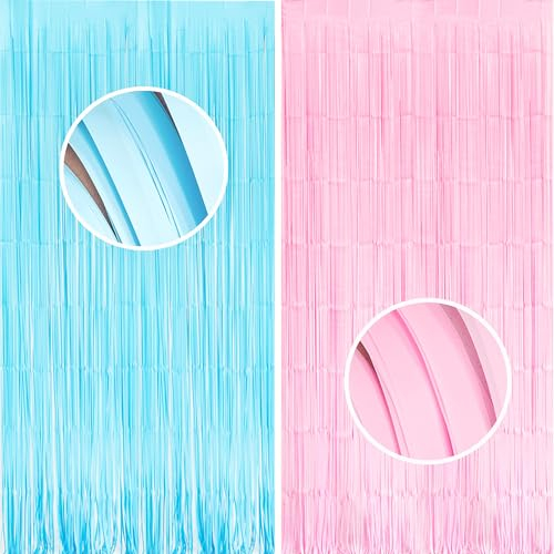 BRAVESHINE Gender Reveal Party Deko, Lametta Vorhang Rosa Blau Fotowand Hintergrund für Junge oder Mädchen Geschlechtsenthüllung Party Deko