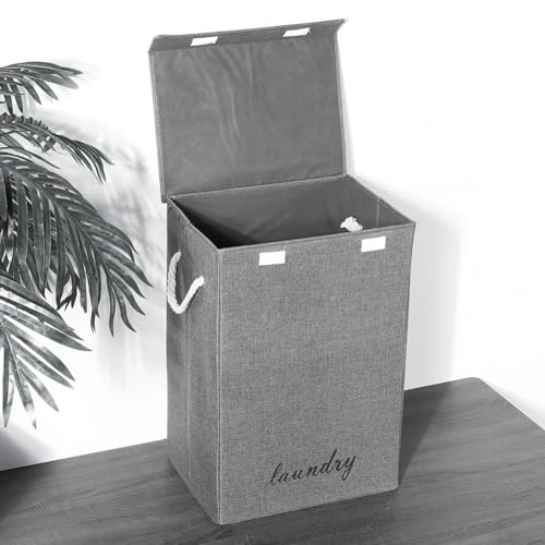 Warmiehomy Collapsible Laundry Basket 90L Large Laundry Hamper with Lid Foldable Laundry Bin Washing Baskets with Handles for Bedroom, Bathroom,Grey