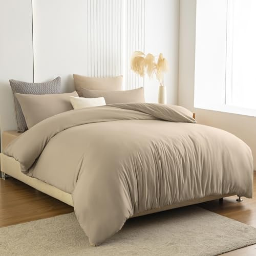 Soifox Bettwäsche 140x200 Sandy Beige - bettwäsche Sets aus Mikrofaser bügelfrei & knitterfrei - 1 mal Bettbezug + 1 mal 80x80cm Kissenbezug mit Reißverschluss