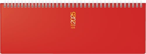 rido/idé Agenda transversal, semainier, 2025, 2 pages = 1 semaine, 307 × 105 mm, 112 pages, couverture rigide, rouge