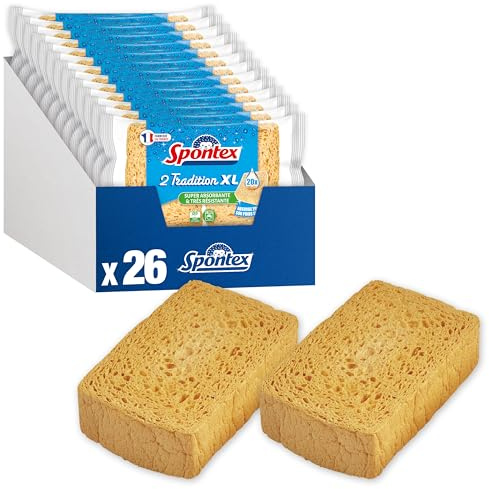 SPONTEX - Schwamm Tradition Nr. 4-26 pflanzliche Schwämme, sehr saugfähig (13 Packungen mit je 2 Stück) Schwämme, pflanzlich und kompostierbar