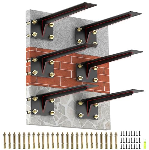 Housolution 10 Zoll Regalhalterungen, 6 Stück Regalwinkel Regalträger für Wandmontage, Schwerlastträger Winkel Regal, Dicke Metall Schwebende L Halterungen für Regale Wandbehang Hardware, Schwarz
