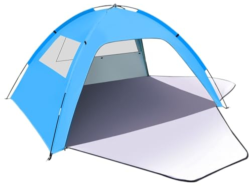 Strandmuschel, 1-3 Personen UV Schutz 80+ Strandzelt mit 2 Reißverschluss Türen und 2 Netzfenster Beach Zelt für Familie Tragetasche Strand Schatten Zelt Sun Shelter Sonnenschutz Große Zelte