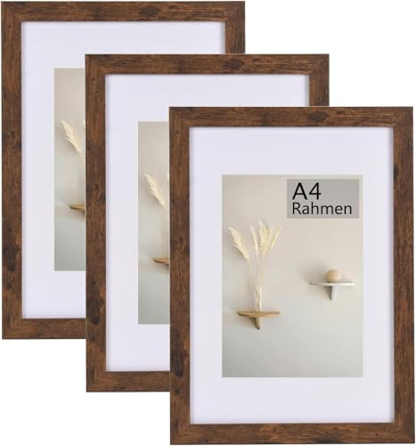 LYYYYX Vintage Fotorahmen, 21cm x 30cm, A4, Holzrahmen, Easel, 3er Pack, Vintage-Finish