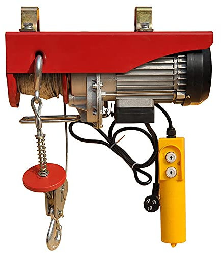 GLJTUO Mini Electric Hoist Crane, 440Lbs Electric Hoist Scaffold Winch Lifting Trolley, Lift Hook Double Line Ceiling Workshop Wire Rope,12M