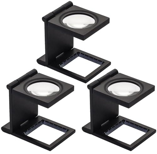 MOERAE 3 Stück Fadenzähler, 10X Mini Klapplupe mit Maßstab, Leselupe für Löten, Nähen, Reparatur, Textile (Schwarz)